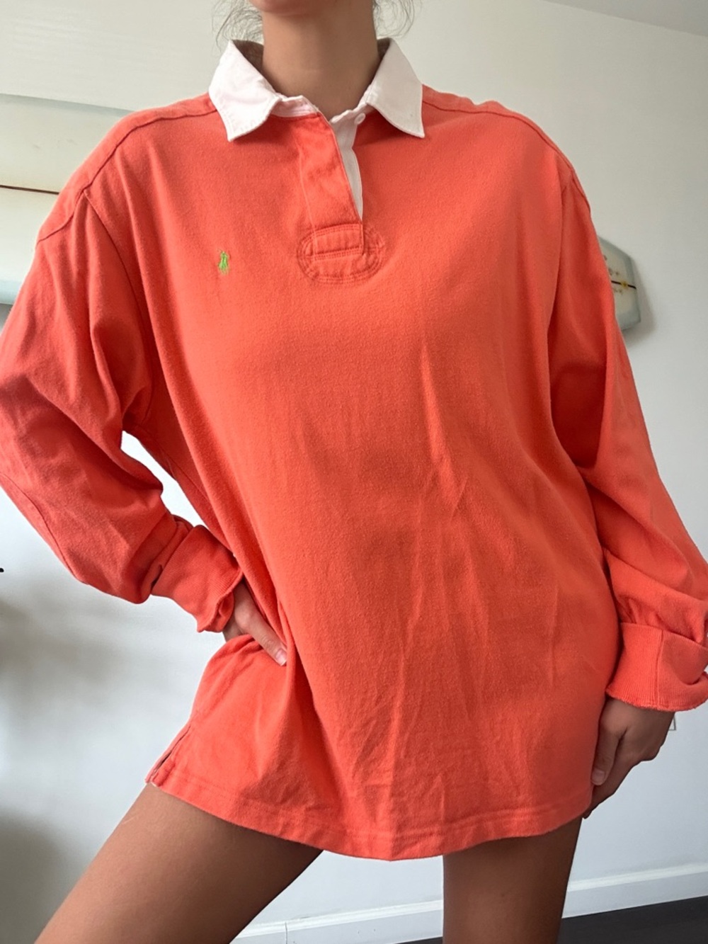 Ralph Lauren Orange Long-Sleeve Rugby Polo with White Collar